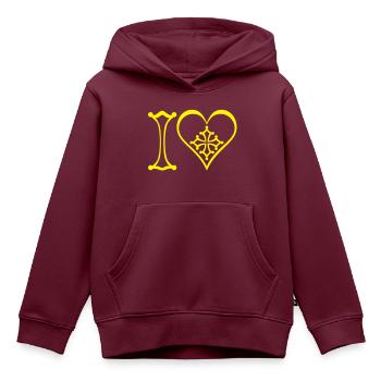 Ich liebe gelb Okzitanisch 1C - Kinder Premium Organic Hoodie - Burgunderrot - Vorne - AI Model Kid Female (0cm)