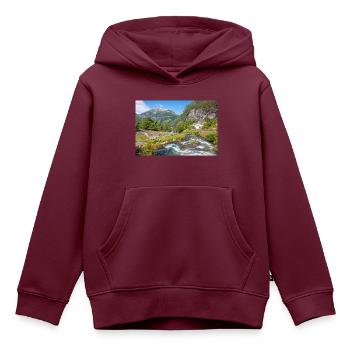 Geiranger panorama view from Storseterfossen - Kinder Premium Organic Hoodie - Burgunderrot - Vorne - AI Model Kid Female (0cm)