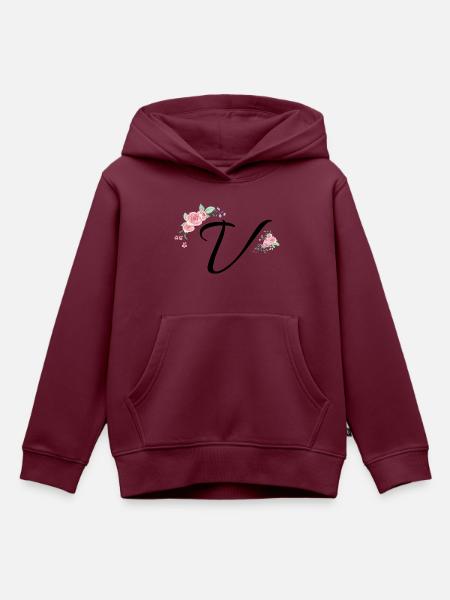 Buchstabe v Blumen - Kinder Premium Organic Hoodie - Burgunderrot