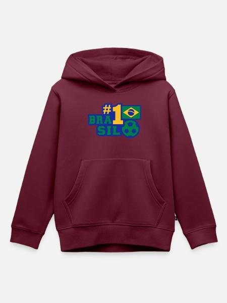 No. 1 Brasil (Fußball) - Kinder Premium Organic Hoodie - Burgunderrot