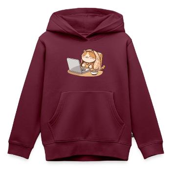Kätzchen am Laptop mit Decke und Frühstück - Kinder Premium Organic Hoodie - Burgunderrot - Vorne - AI Model Kid Female (0cm)