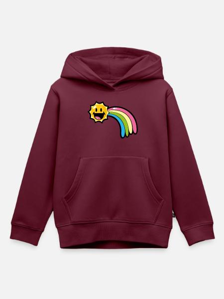 Smiley Kawaii Sun and Rainbow - Kinder Premium Organic Hoodie - Burgunderrot