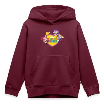 Powerpuff Girls Herz - Kinder Premium Organic Hoodie - Burgunderrot - Vorne - AI Model Kid Female (0cm)