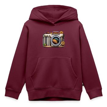Fotokamera - Kinder Premium Organic Hoodie - Burgunderrot - Vorne - AI Model Kid Female (0cm)
