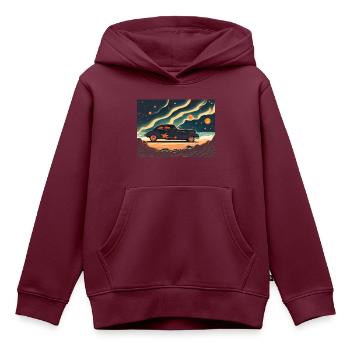 Retro Plakat mit Hot Rod in der Nacht - Kinder Premium Organic Hoodie - Burgunderrot - Vorne - AI Model Kid Female (0cm)