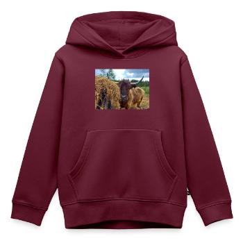 Neugierig - Kinder Premium Organic Hoodie - Burgunderrot - Vorne - AI Model Kid Female (0cm)