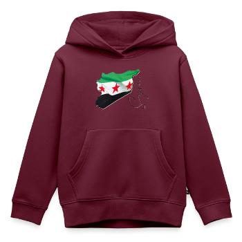 Syrien Flagge in der Syrien Landkarte EN - Kinder Premium Organic Hoodie - Burgunderrot - Vorne - AI Model Kid Female (0cm)