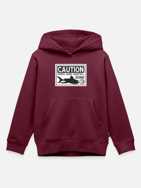 CAUTION SHARKS white - Kinder Premium Organic Hoodie - Burgunderrot