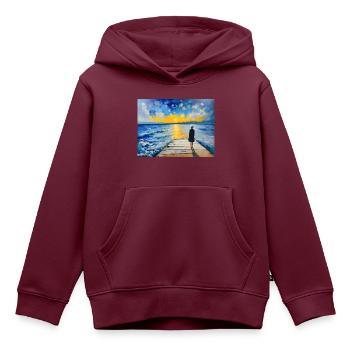 Sonnenuntergang am Pier – Impressionismus - Kinder Premium Organic Hoodie - Burgunderrot - Vorne - AI Model Kid Female (0cm)
