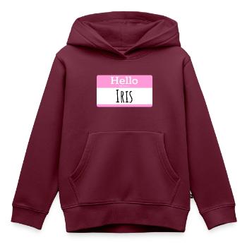 HALLO MEIN NAME IST IRIS - Kinder Premium Organic Hoodie - Burgunderrot - Vorne - AI Model Kid Female (0cm)