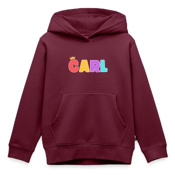 Carl! Personalisierbar - Kinder Premium Organic Hoodie - Burgunderrot - Vorne - AI Model Kid Female (0cm)