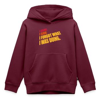 I came saw forget - Kinder Premium Organic Hoodie - Burgunderrot - Vorne - AI Model Kid Female (0cm)
