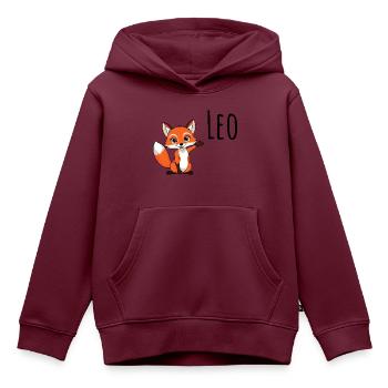 Fuchs Leo - Mein Name ist Leo - Süßes Waldtier - Kinder Premium Organic Hoodie - Burgunderrot - Vorne - AI Model Kid Female (0cm)