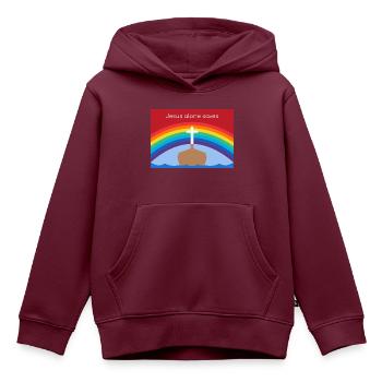 Allein Jesus rettet –Christliches Regenbogen-Motiv - Kinder Premium Organic Hoodie - Burgunderrot - Vorne - AI Model Kid Female (0cm)