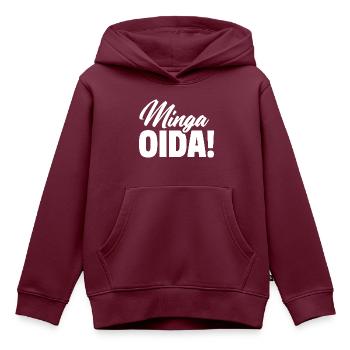 MINGA OIDA | MÜNCHEN | GESCHENK - Kinder Premium Organic Hoodie - Burgunderrot - Vorne - AI Model Kid Female (0cm)