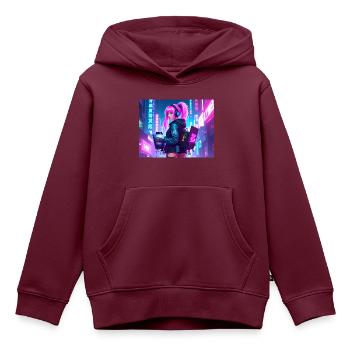 Cyber DJ Coder – Beats, Bytes & Blinks - Kinder Premium Organic Hoodie - Burgunderrot - Vorne - AI Model Kid Female (0cm)