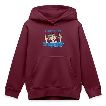 Ich habe das bekommen. Schwimmunterricht, Schwimmen, Schwimmen - Kinder Premium Organic Hoodie - Burgunderrot - Vorne - AI Model Kid Female (0cm)