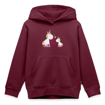 Kleine Schwester Einhorn - Kinder Premium Organic Hoodie - Burgunderrot - Vorne - AI Model Kid Female (0cm)