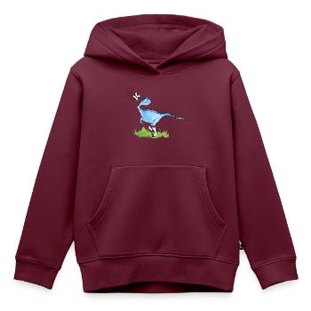 Fussball-Dino: fieses Passspiel? - Kinder Premium Organic Hoodie - Burgunderrot - Vorne - AI Model Kid Female (0cm)