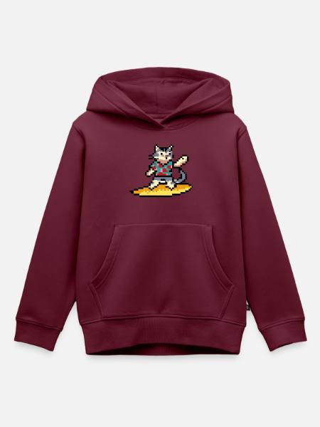 Surfkatze, Pixelkunst - Kinder Premium Organic Hoodie - Burgunderrot