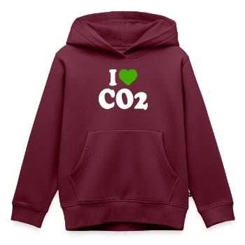 I love co2 - Kinder Premium Organic Hoodie - Burgunderrot - Vorne - AI Model Kid Female (0cm)