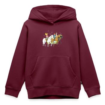 Bibi und Tina 'Freunde reiten aus' - Kinder Premium Organic Hoodie - Burgunderrot - Vorne - AI Model Kid Female (0cm)