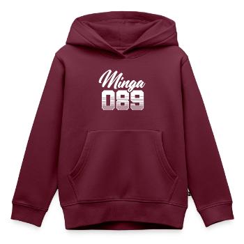 MINGA 089 | MÜNCHEN | GESCHENK - Kinder Premium Organic Hoodie - Burgunderrot - Vorne - AI Model Kid Female (0cm)