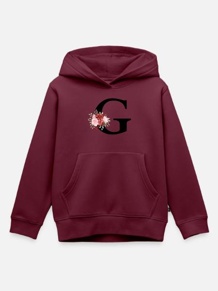 Roter Blumenbuchstabe G - Kinder Premium Organic Hoodie - Burgunderrot