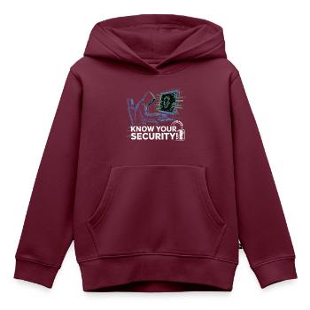 KENNEN SIE IHRE SICHERHEIT - Kinder Premium Organic Hoodie - Burgunderrot - Vorne - AI Model Kid Female (0cm)