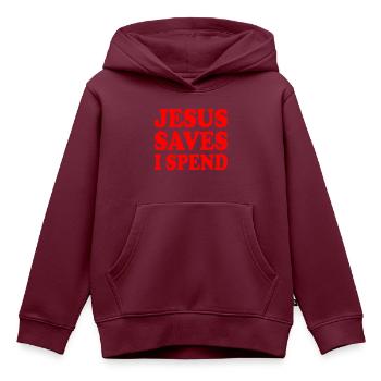 jesus saves i spend - Kinder Premium Organic Hoodie - Burgunderrot - Vorne - AI Model Kid Female (0cm)