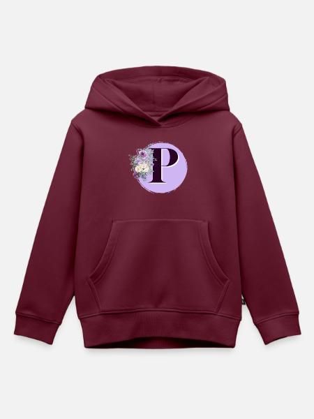 Buchstabe P Blumenkrone - Kinder Premium Organic Hoodie - Burgunderrot