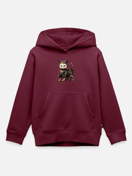 Steampunk Katze - Kinder Premium Organic Hoodie - Burgunderrot