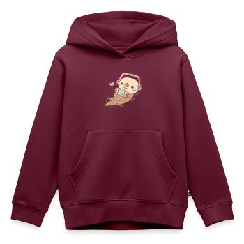 Cute Otter Gamer chillt mit Spielkonsole - Kinder Premium Organic Hoodie - Burgunderrot - Vorne - AI Model Kid Female (0cm)