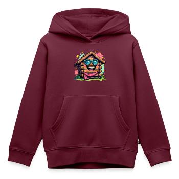 FUN HOLZ - Kinder Premium Organic Hoodie - Burgunderrot - Vorne - AI Model Kid Female (0cm)