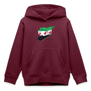 Syrien Flagge in der Syrien Landkarte SY - Kinder Premium Organic Hoodie - Burgunderrot - Vorne - AI Model Kid Female (0cm)