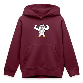 Eule Bodybuilder Muskeln Bizeps Posen Gym Rat Cool - Kinder Premium Organic Hoodie - Burgunderrot - Vorne - AI Model Kid Female (0cm)