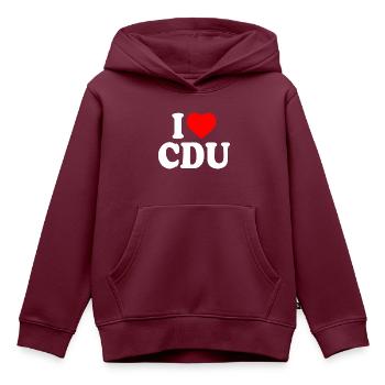 I love cdu - Kinder Premium Organic Hoodie - Burgunderrot - Vorne - AI Model Kid Female (0cm)