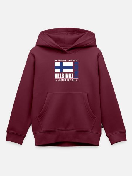 Helsinki - Kinder Premium Organic Hoodie - Burgunderrot
