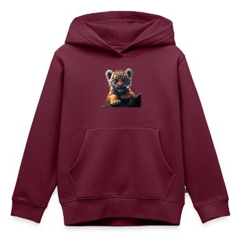 kleiner Tiger - Kinder Premium Organic Hoodie - Burgunderrot - Vorne - AI Model Kid Female (0cm)