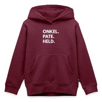 ONKEL PATE HELD - Kinder Premium Organic Hoodie - Burgunderrot - Vorne - AI Model Kid Female (0cm)