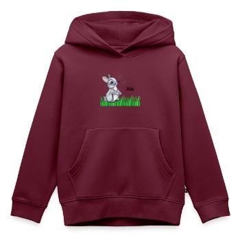 Hase Name Geschenk Milo - Kinder Premium Organic Hoodie - Burgunderrot - Vorne - AI Model Kid Female (0cm)