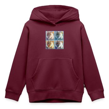 Pop Art Katzen Collage - Kinder Premium Organic Hoodie - Burgunderrot - Vorne - AI Model Kid Female (0cm)