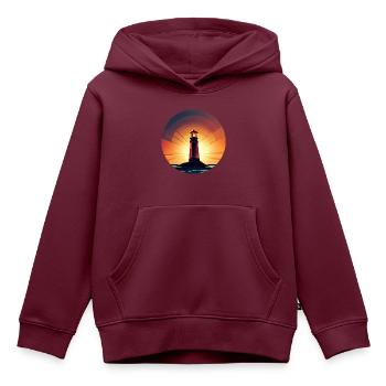 Leuchtturm bei Sonnenuntergang Romantisch - Kinder Premium Organic Hoodie - Burgunderrot - Vorne - AI Model Kid Female (0cm)