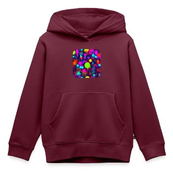 Neon Party UV Elektro House Style - Kinder Premium Organic Hoodie - Burgunderrot - Vorne - AI Model Kid Female (0cm)