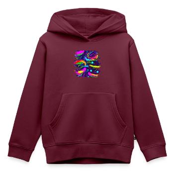 Neon Abstrakt Style Trend UV - Kinder Premium Organic Hoodie - Burgunderrot - Vorne - AI Model Kid Female (0cm)