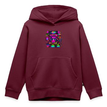 Neon Party UV Elektro House Style - Kinder Premium Organic Hoodie - Burgunderrot - Vorne - AI Model Kid Female (0cm)