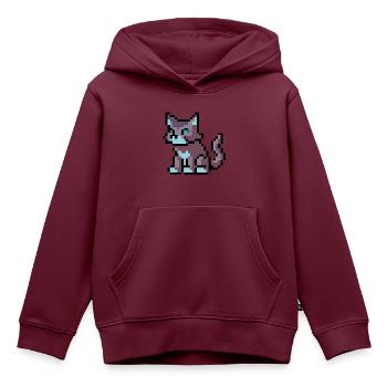Cat - PixelArt - Kinder Premium Organic Hoodie - Burgunderrot - Vorne - AI Model Kid Female (0cm)