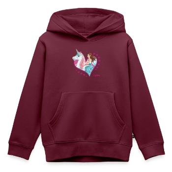 Schleich bayala Eyela reitet auf Einhorn - Kinder Premium Organic Hoodie - Burgunderrot - Vorne - AI Model Kid Female (0cm)