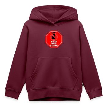 Tuer schliessen bitte | Tür schließen bitte - Kinder Premium Organic Hoodie - Burgunderrot - Vorne - AI Model Kid Female (0cm)