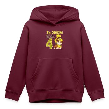 Paw Patrol 4 Jahre alt Geburtstag Rubble - Kinder Premium Organic Hoodie - Burgunderrot - Vorne - AI Model Kid Female (0cm)